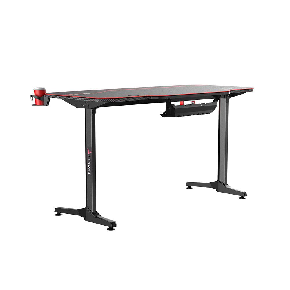 bureau gamer aerone cyber pieds fixes renforces pas cher table gaming revetement carbone cables management tapis intégré
