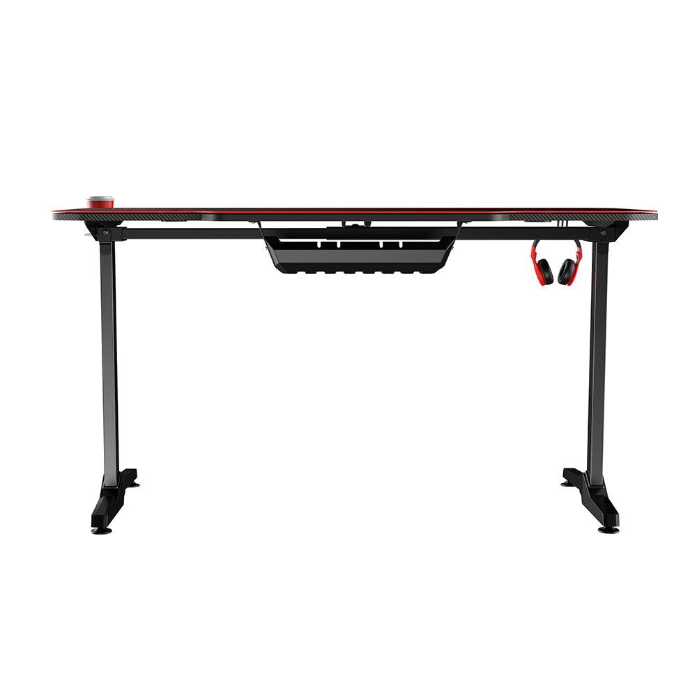 bureau gamer aerone cyber pieds fixes renforces pas cher table gaming revetement carbone noir rouge cables management
