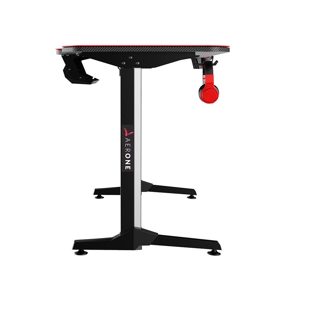 bureau gamer aerone cyber pieds fixes renforces pas cher table gaming revetement carbone accroche casque cables management