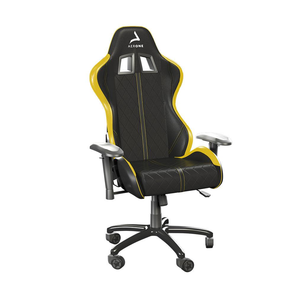 chaise gaming aerone bronze series electric yellow avec coussin jaune