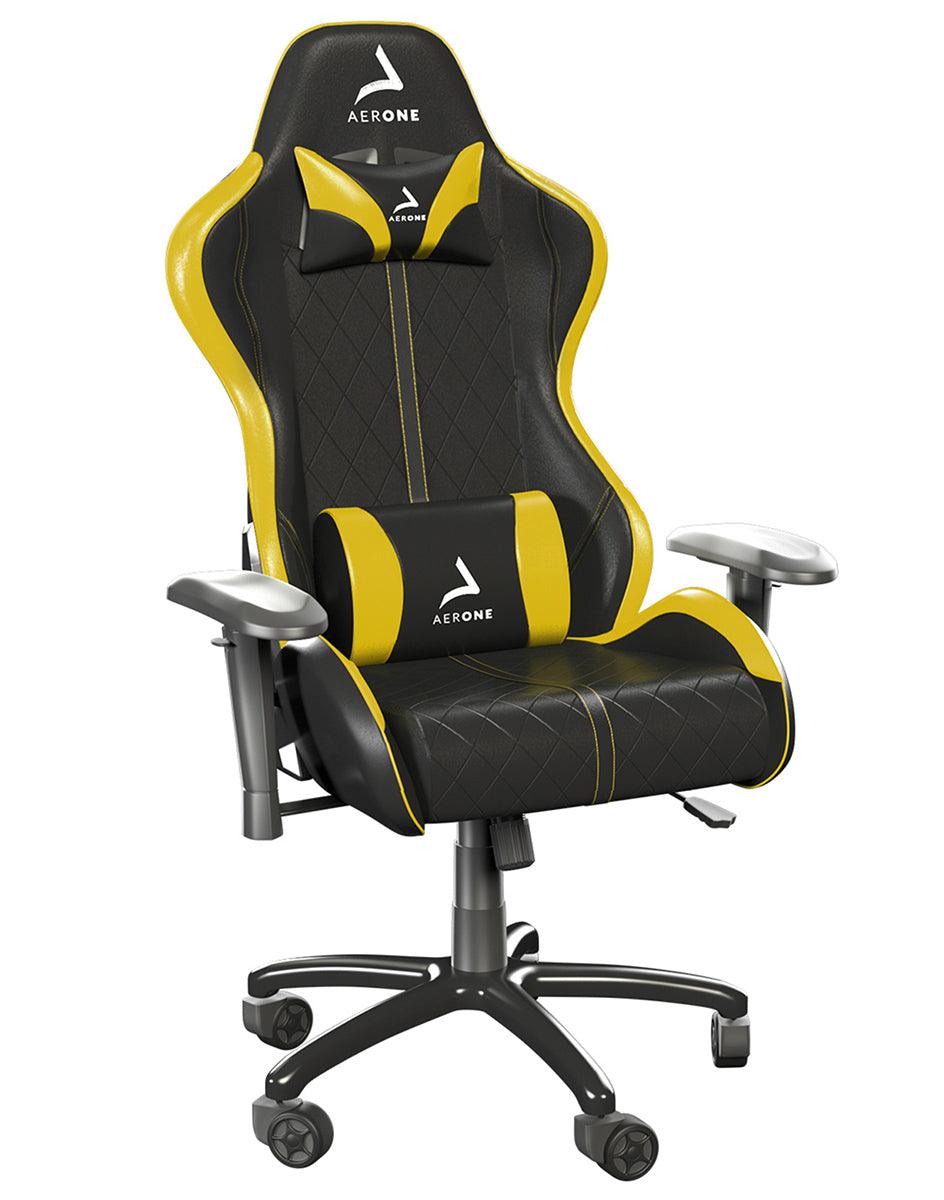 chaise gaming aerone bronze series electric yellow avec coussin jaune lombaire nuque