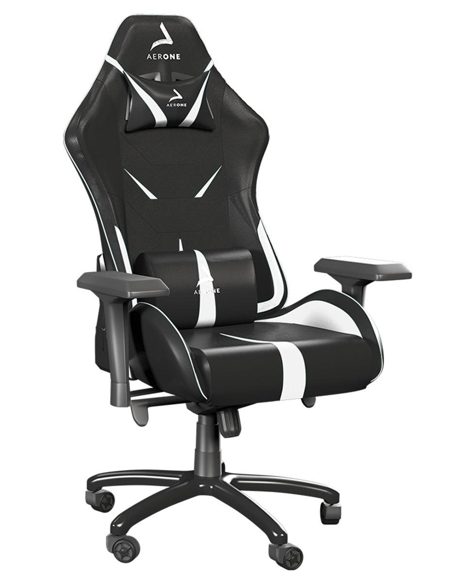chaise gaming aerone gold series ice white blanc noir coussin lombaire nuque