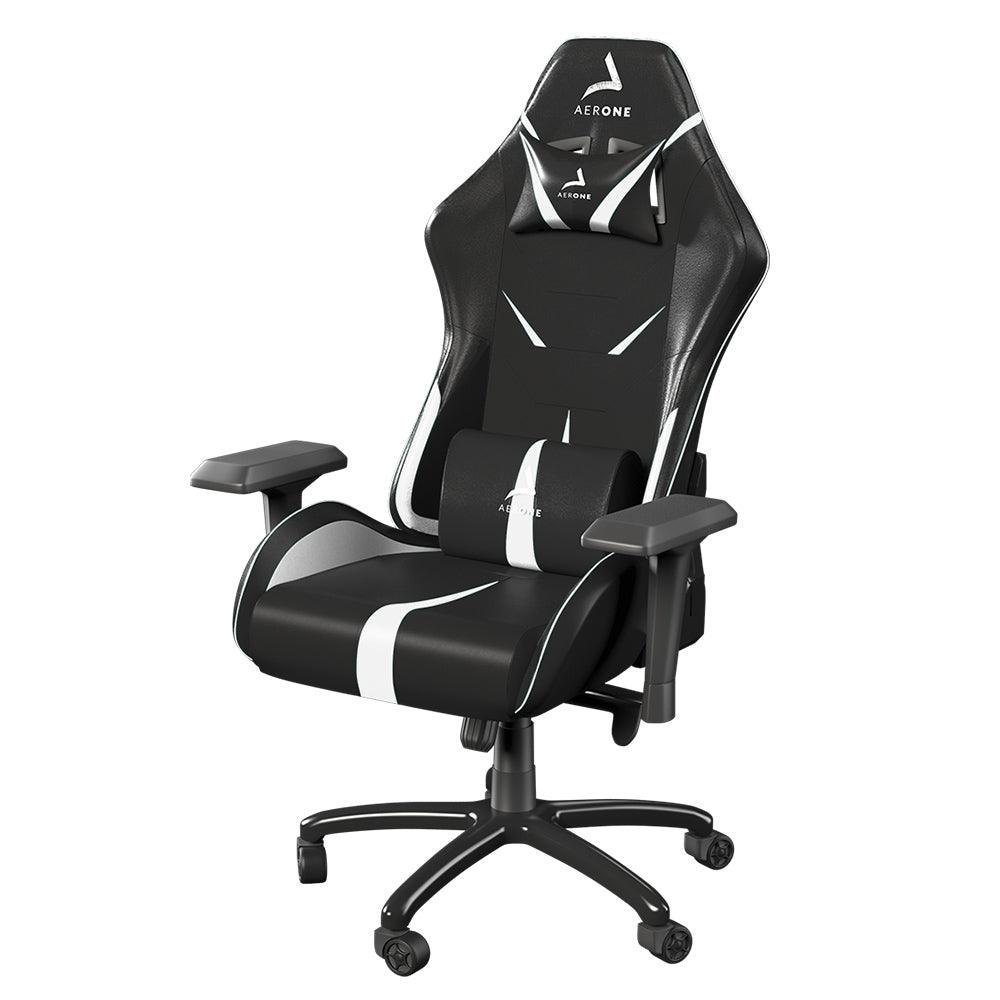 chaise gaming aerone gold series ice white blanc noir coussin confort