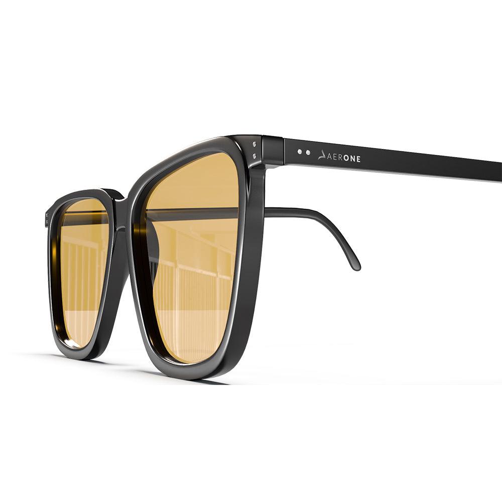 lunettes gaming aerone orion glossy black verres jaunes gamer anti lumiere bleue branche