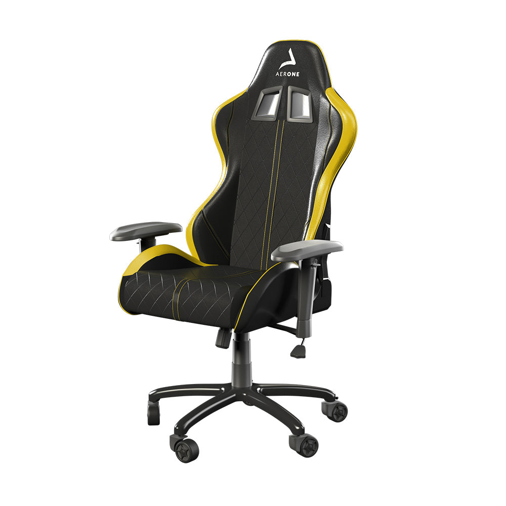 chaise gaming aerone bronze series electric yellow avec coussin jaune