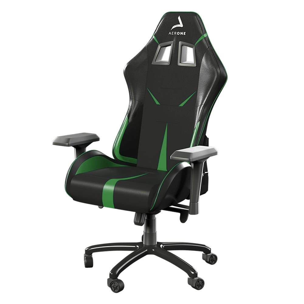 chaise gaming aerone gold series green grass vert détails siège gamer coussin confort accoudoirs 4D